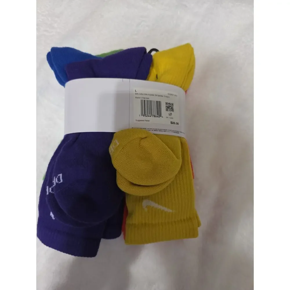 Nike Everyday Plus Crew Socks 6-Pack Multicolor Dri-Fit Mens Women’s Size L - Picture 2 of 4